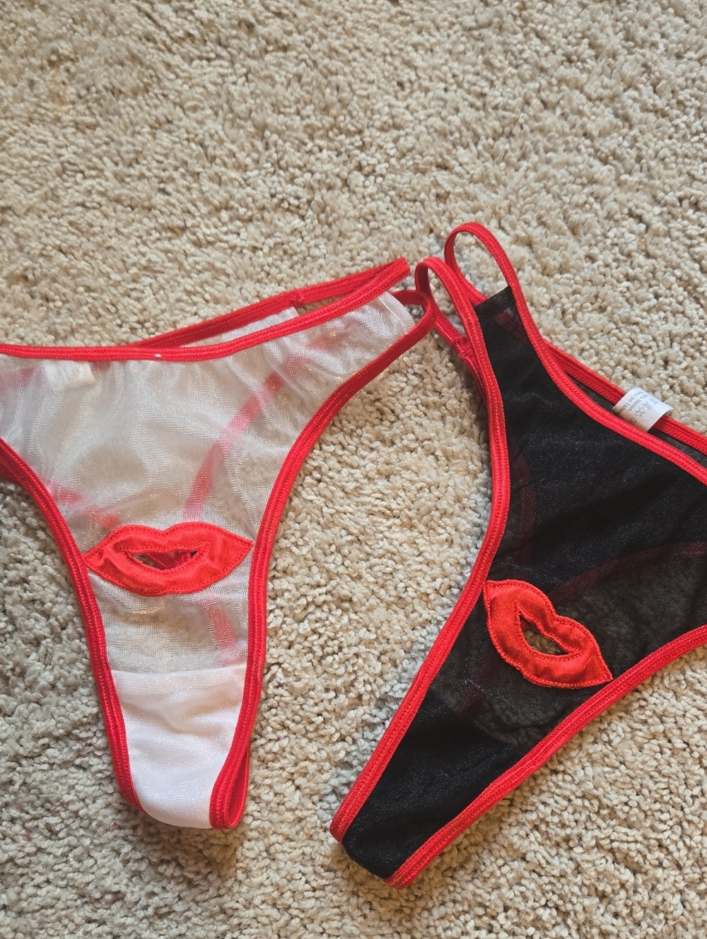 TWO Sheer Mesh with Red Lip Appliqué - Red SMALL